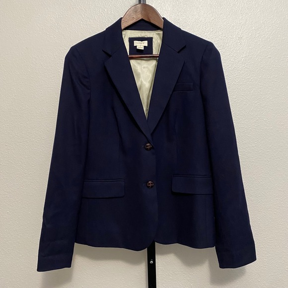 J Crew Women's Wool Blend Schoolboy Blazer 8 Navy Heritage Academia Old Money
